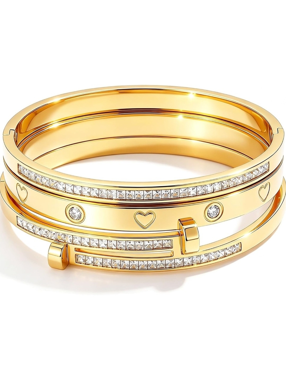 Gold Crystal Bangle Bracelet Set - Women Jewelry - Picture 2 of 4